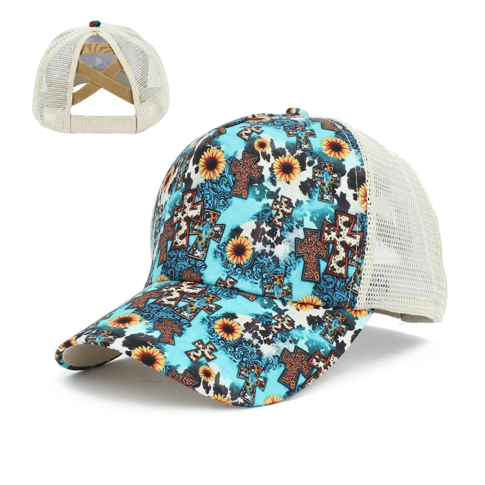Wholesale  Western style Cross Ponytail Print Baseball Cap Peaked Cap
